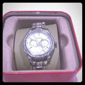 Fossils Watch, Clear Ceramic, Quartz, white face